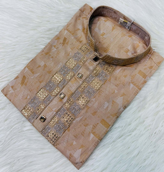 Beige Luxury Bangladeshi Panjabi with Subtle Embroidery P0003 | 194 - Raakaat