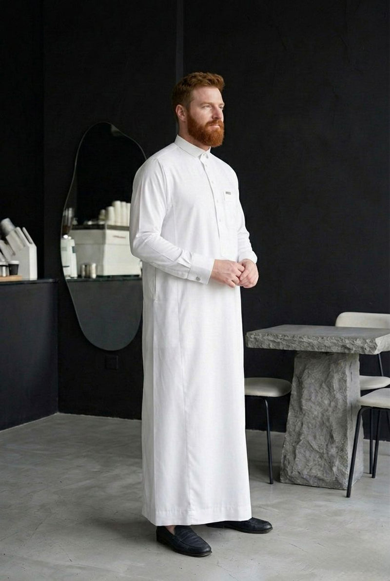 The Pristine White Thobe: Saudi Heritage & Modern Minimalist    T0001