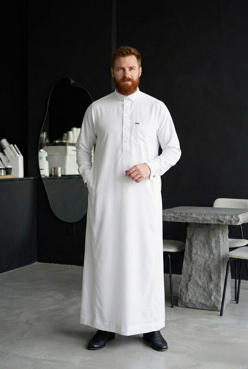 The Pristine White Thobe: Saudi Heritage & Modern Minimalist    T0001