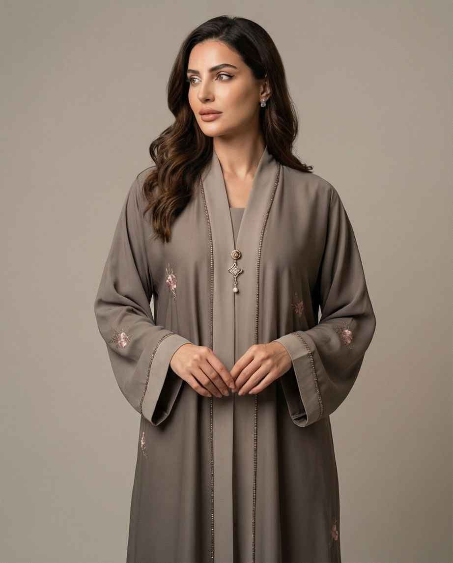 Embroidered Open Abaya with Inner Attached A0002 - Elegant & Stylish - Raakaat