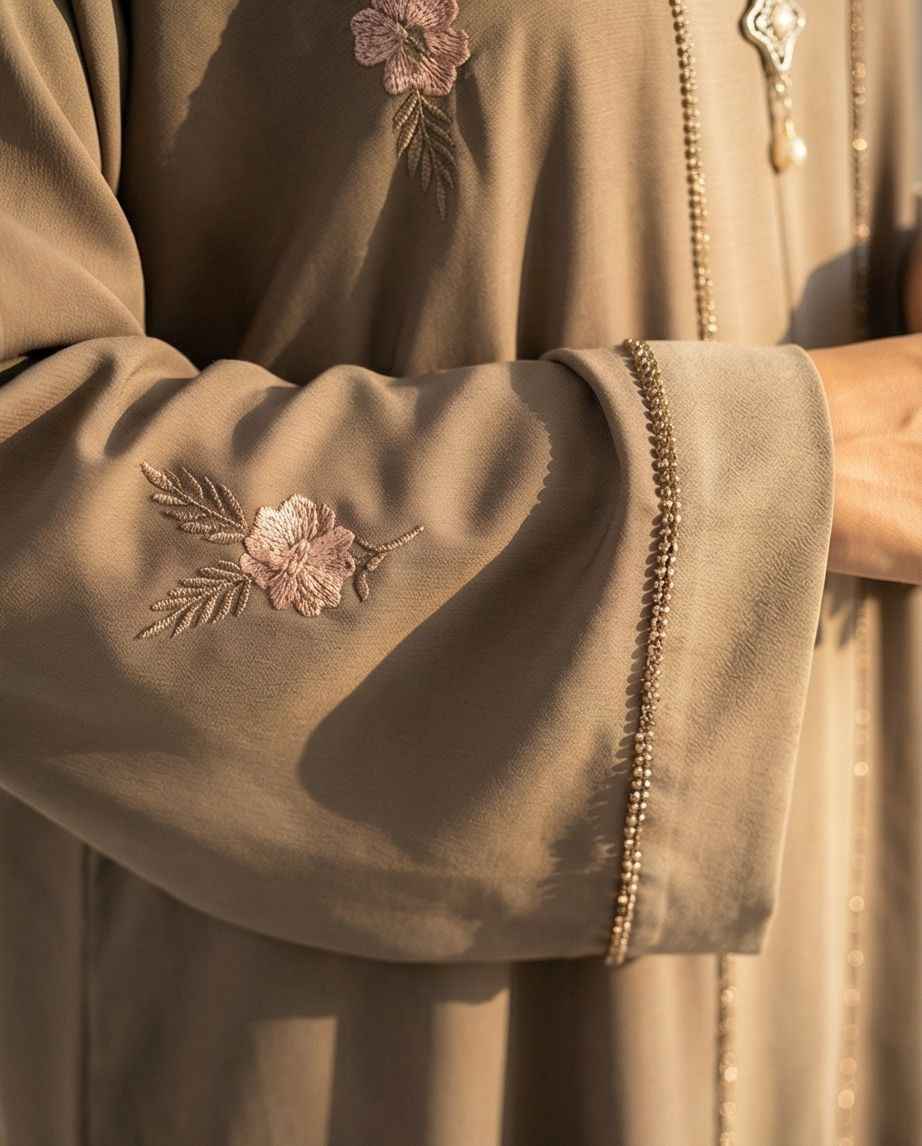 Embroidered Open Abaya with Inner Attached A0002 - Elegant & Stylish - Raakaat