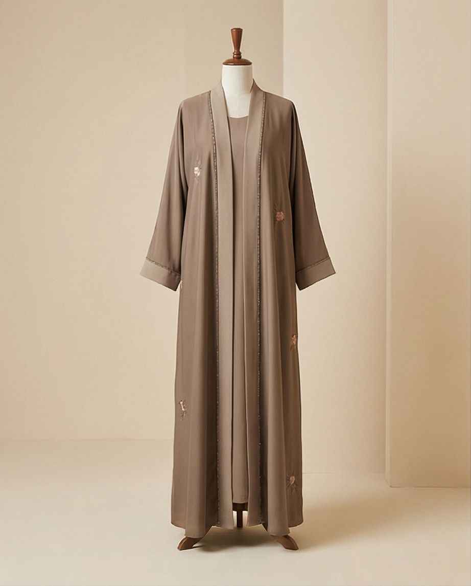 Embroidered Open Abaya with Inner Attached A0002 - Elegant & Stylish - Raakaat