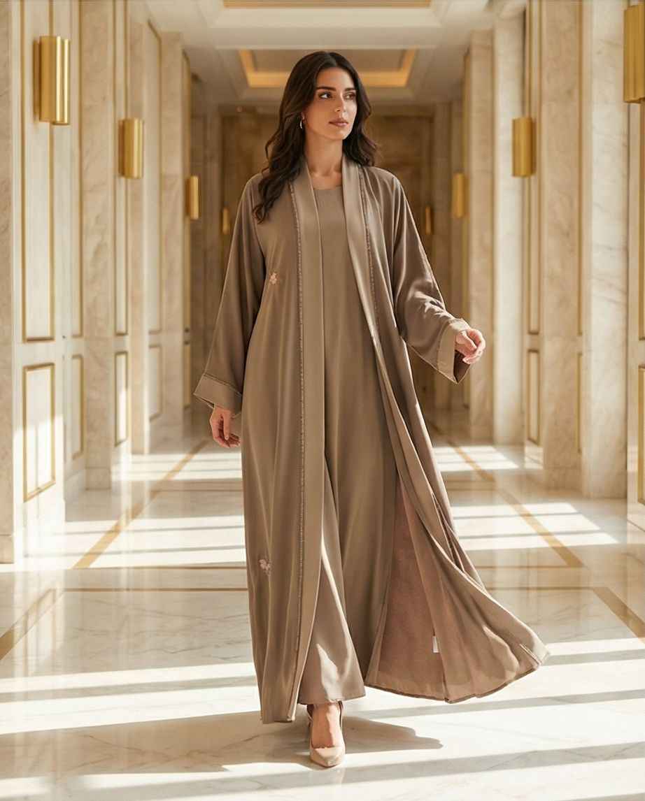 Embroidered Open Abaya with Inner Attached A0002 - Elegant & Stylish - Raakaat