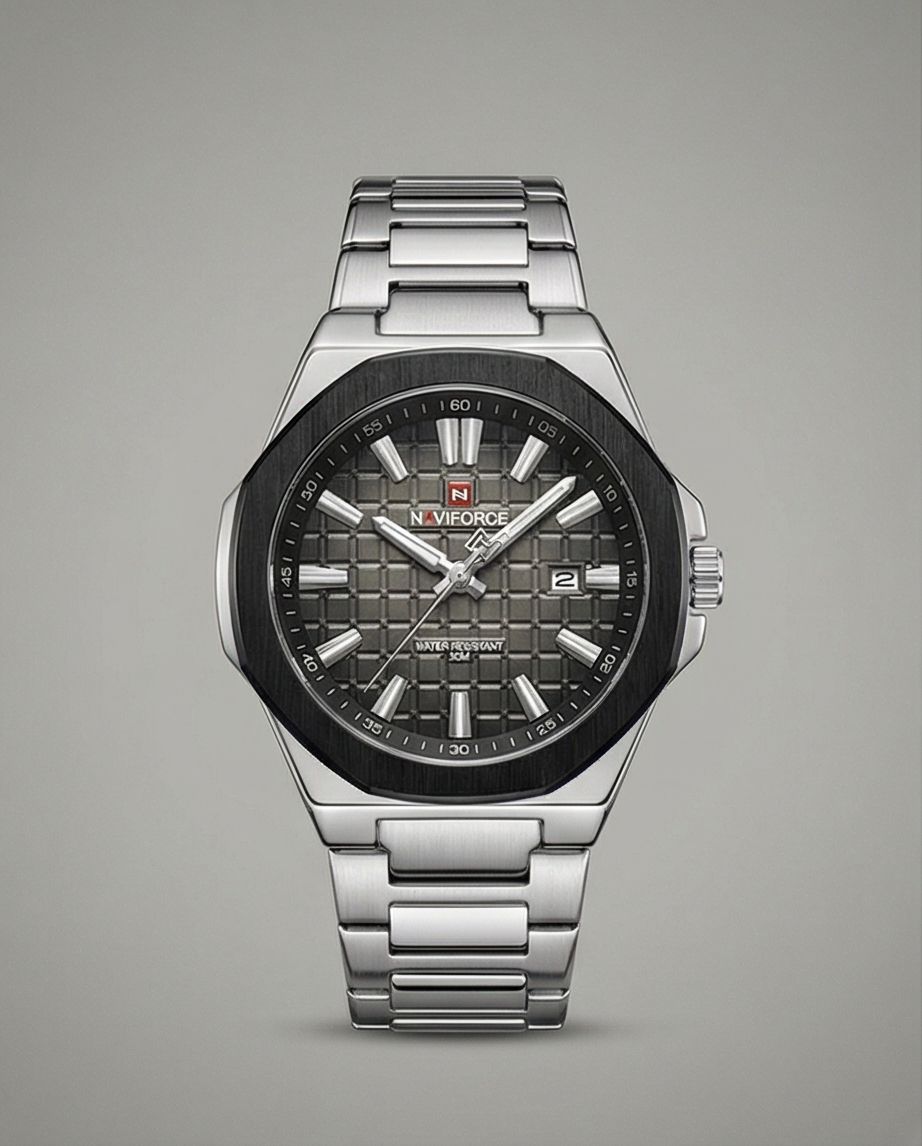 W8-NAVIFORCE Men's Pro Diver Stainless Steel Watch - Stylish Gray Dial - Raakaat
