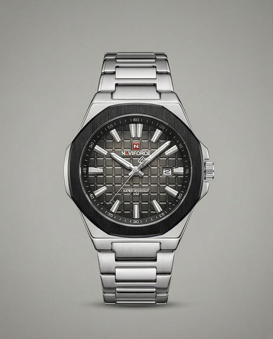 W8-NAVIFORCE Men's Pro Diver Stainless Steel Watch - Stylish Gray Dial - Raakaat
