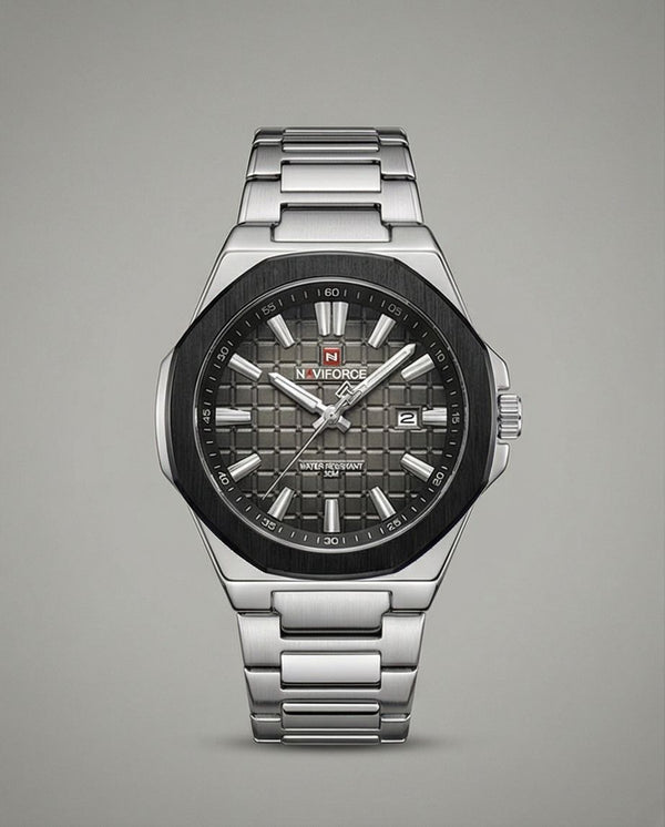 W8-NAVIFORCE Men's Pro Diver Stainless Steel Watch - Stylish Gray Dial - Raakaat