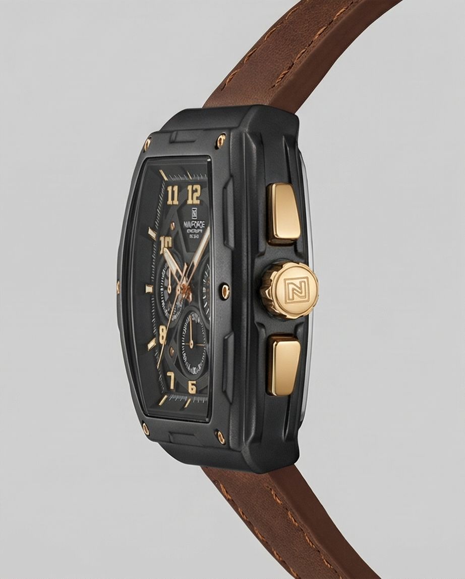 W9-NAVIFORCE Chronograph Watch with Brown Leather Strap - Raakaat