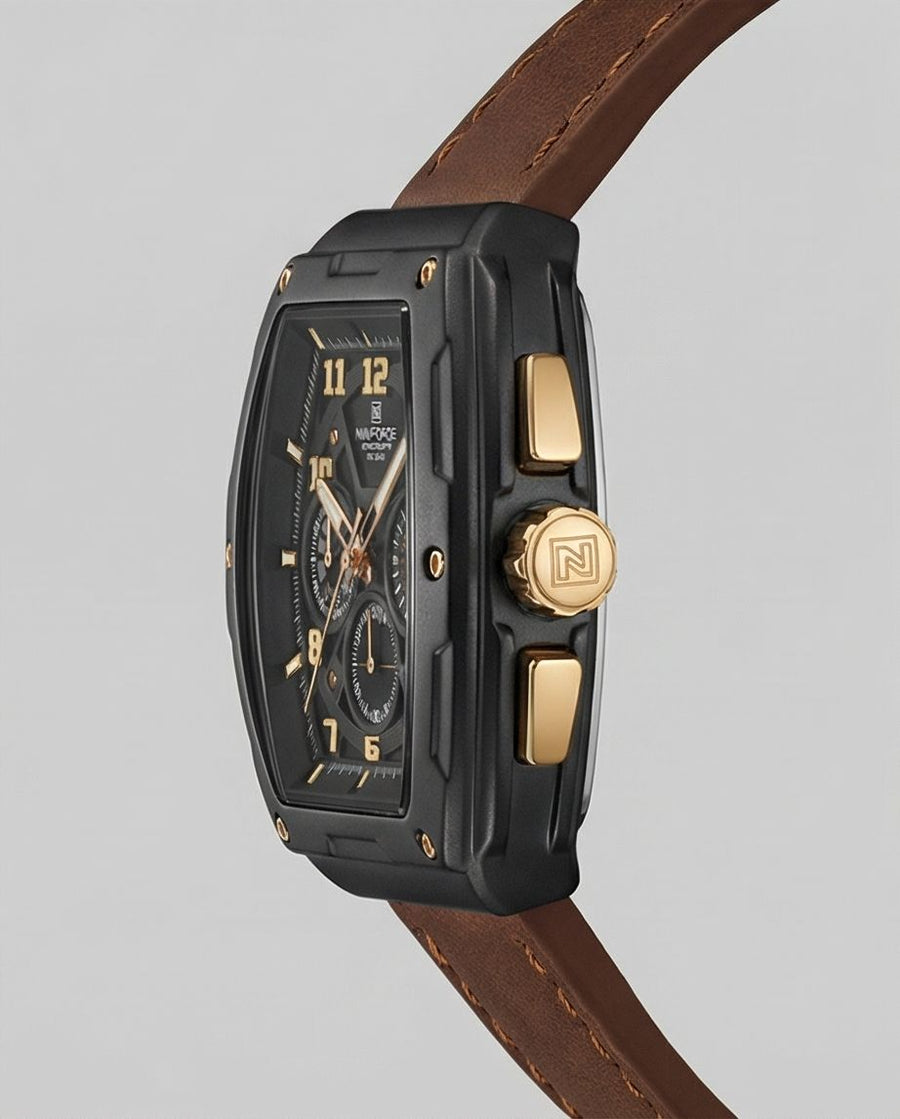 W9-NAVIFORCE Chronograph Watch with Brown Leather Strap - Raakaat