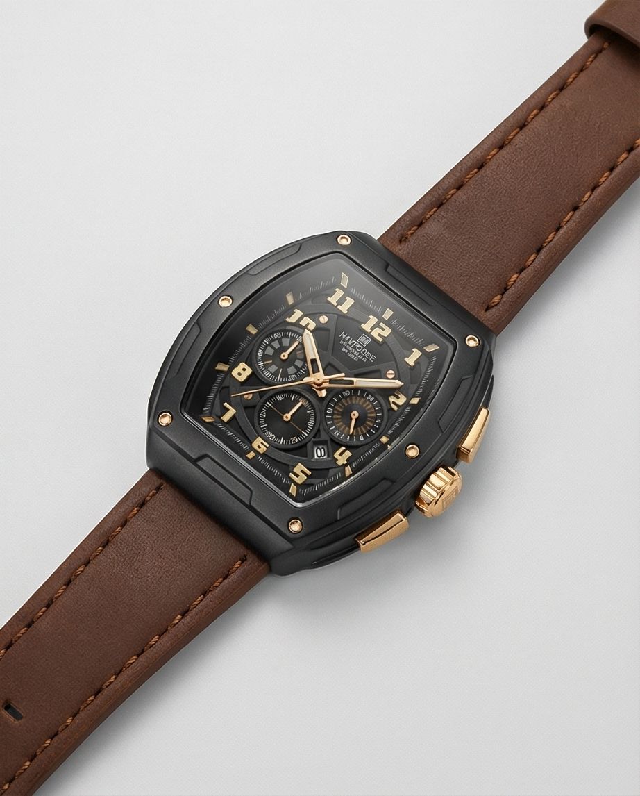 W9-NAVIFORCE Chronograph Watch with Brown Leather Strap - Raakaat