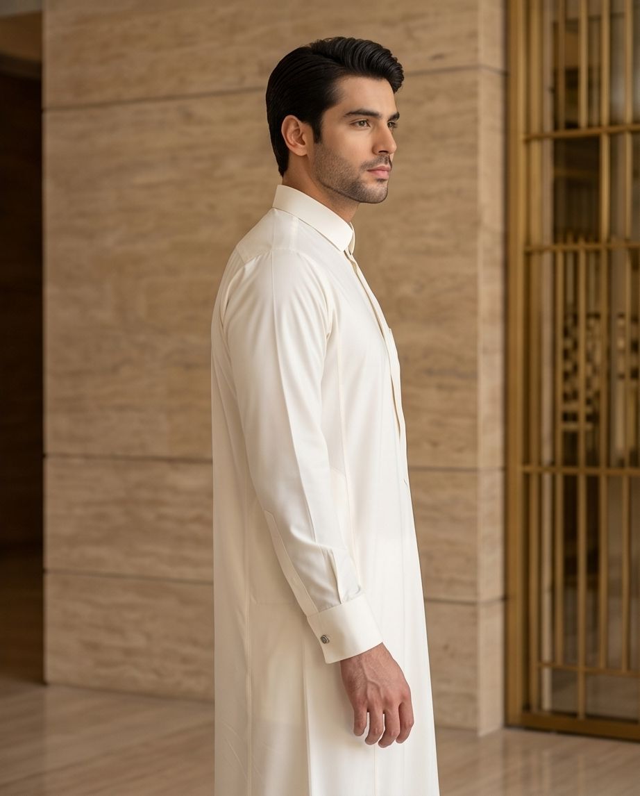Signature Saudi Thobe with hidden zipper| TH-01 - Raakaat