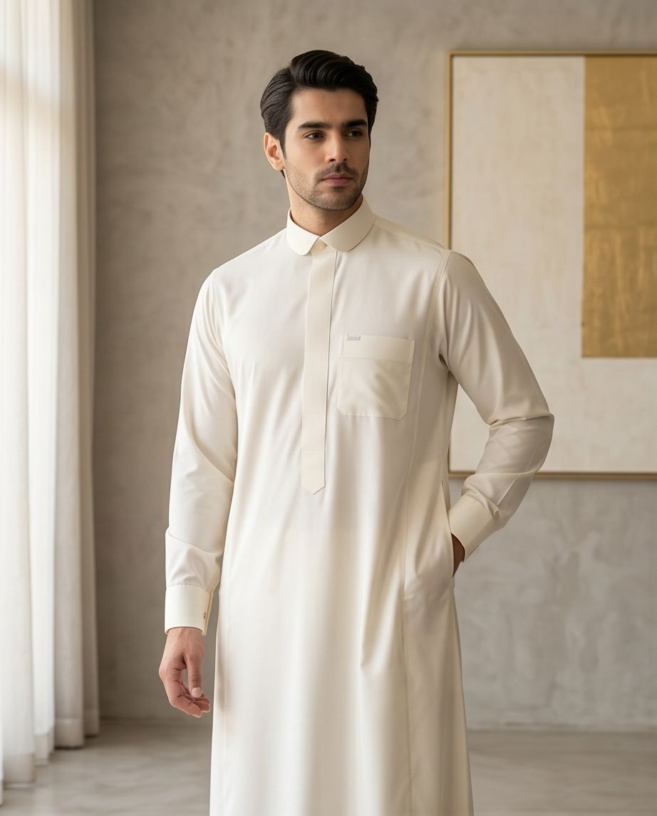 Signature Saudi Thobe with hidden zipper| TH-01 - Raakaat