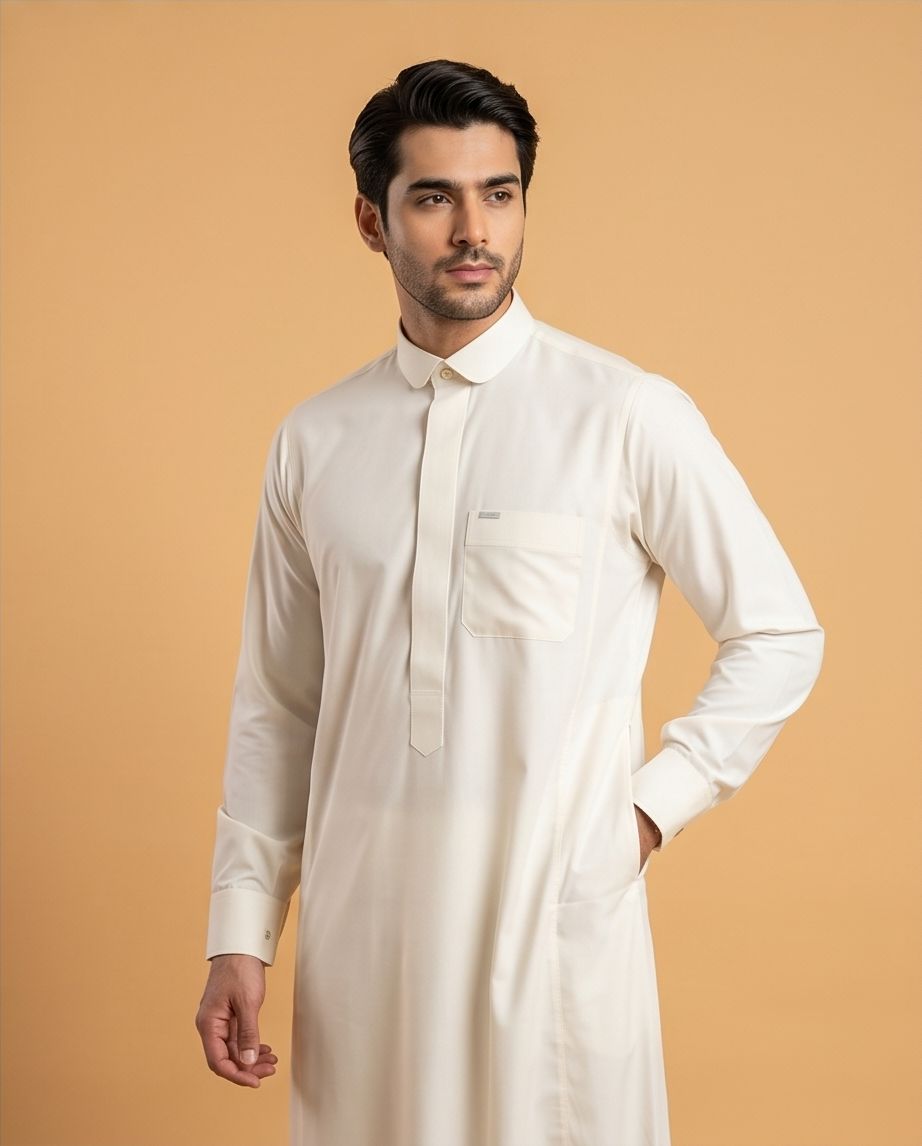 Signature Saudi Thobe with hidden zipper| TH-01 - Raakaat