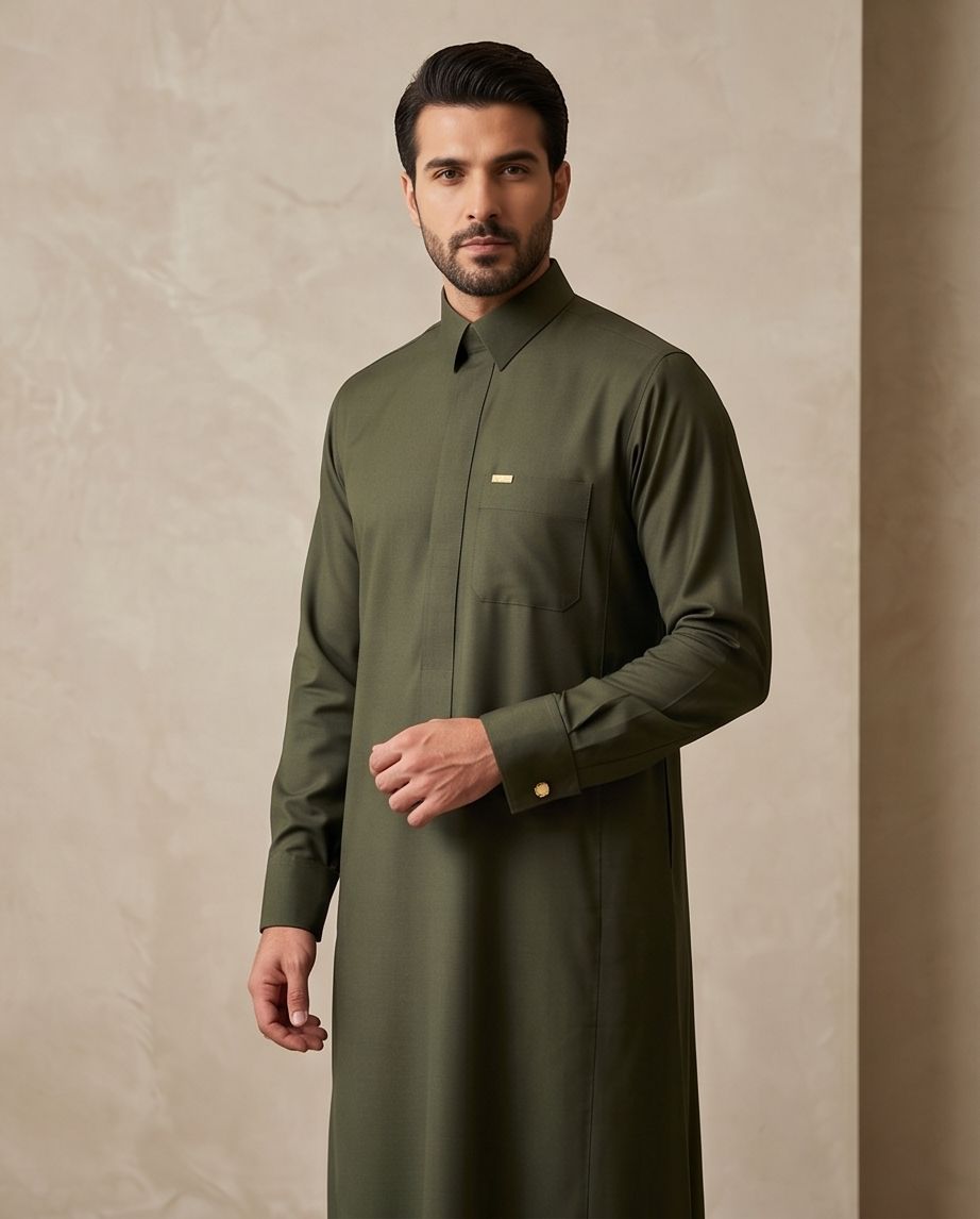 Signature Saudi Thobe with hidden zipper| TH-01 - Raakaat