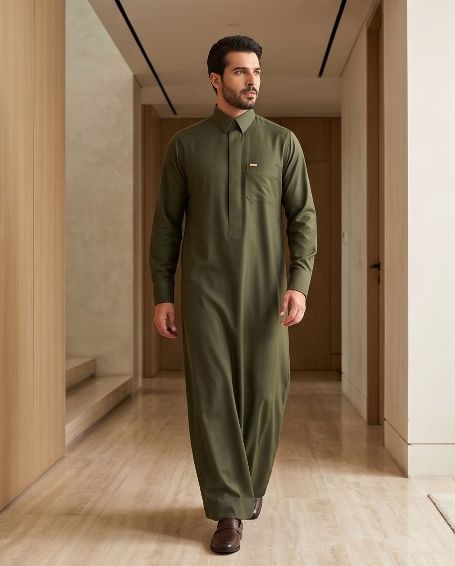 Signature Saudi Thobe with hidden zipper| TH-01 - Raakaat