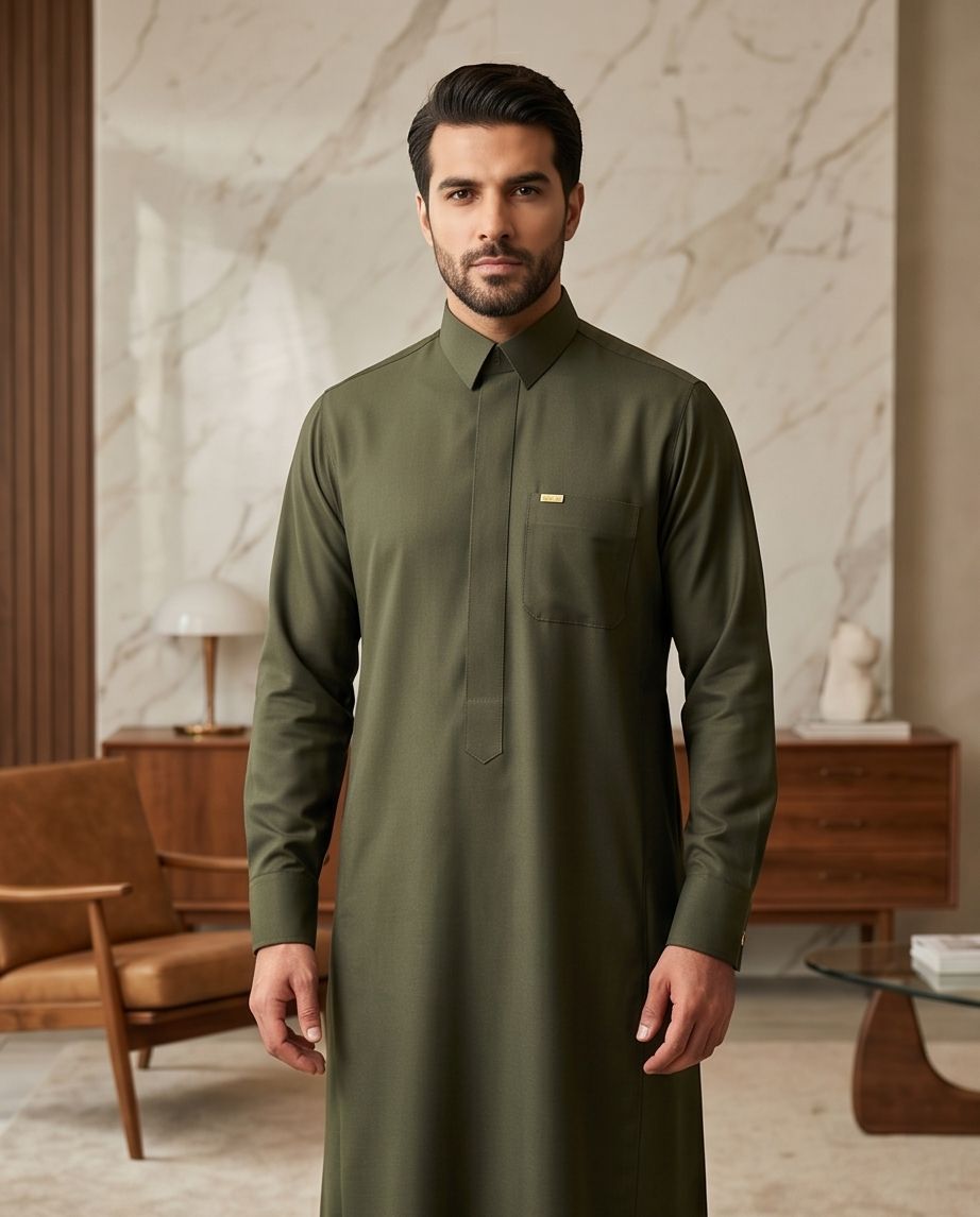 Signature Saudi Thobe with hidden zipper| TH-01 - Raakaat