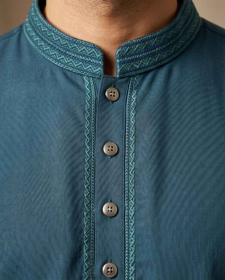 Premium Deep Teal Embroidered Panjabi |391| - Raakaat