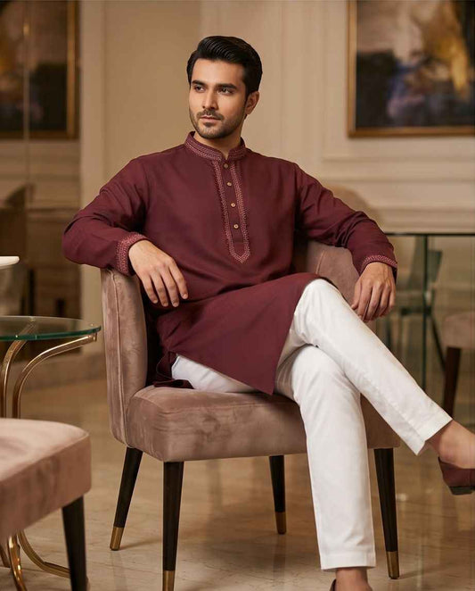 Royal Maroon Embroidered Panjabi |352| - Raakaat