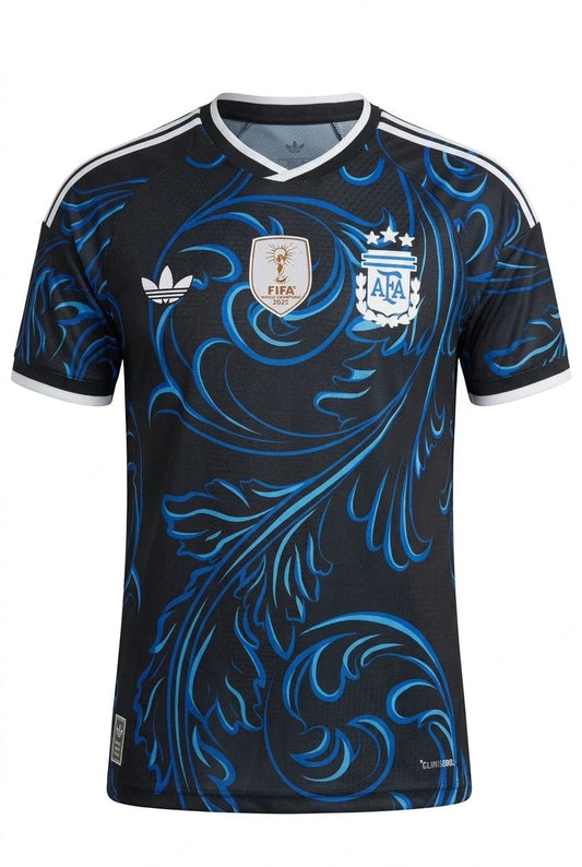 Argentina Special Edition Away Jersey – Black & Blue Baroque 3-Star Football T-Shirt