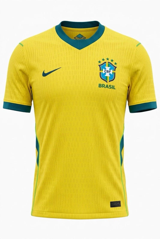 Brazil Home Jersey – Classic Yellow & Green 5-Star National Football T-Shirt