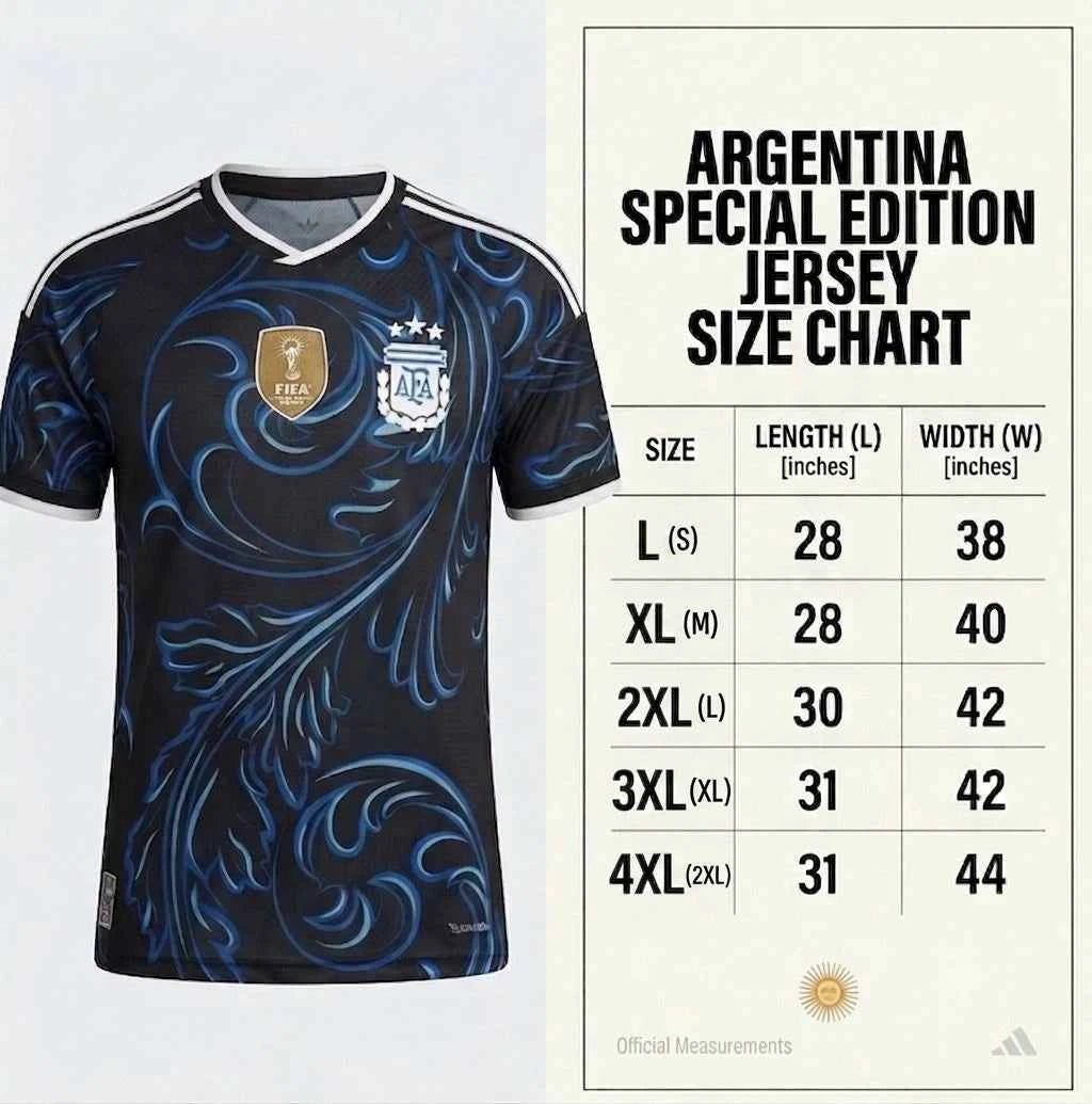 Argentina Special Edition Away Jersey – Black & Blue Baroque 3-Star Football T-Shirt