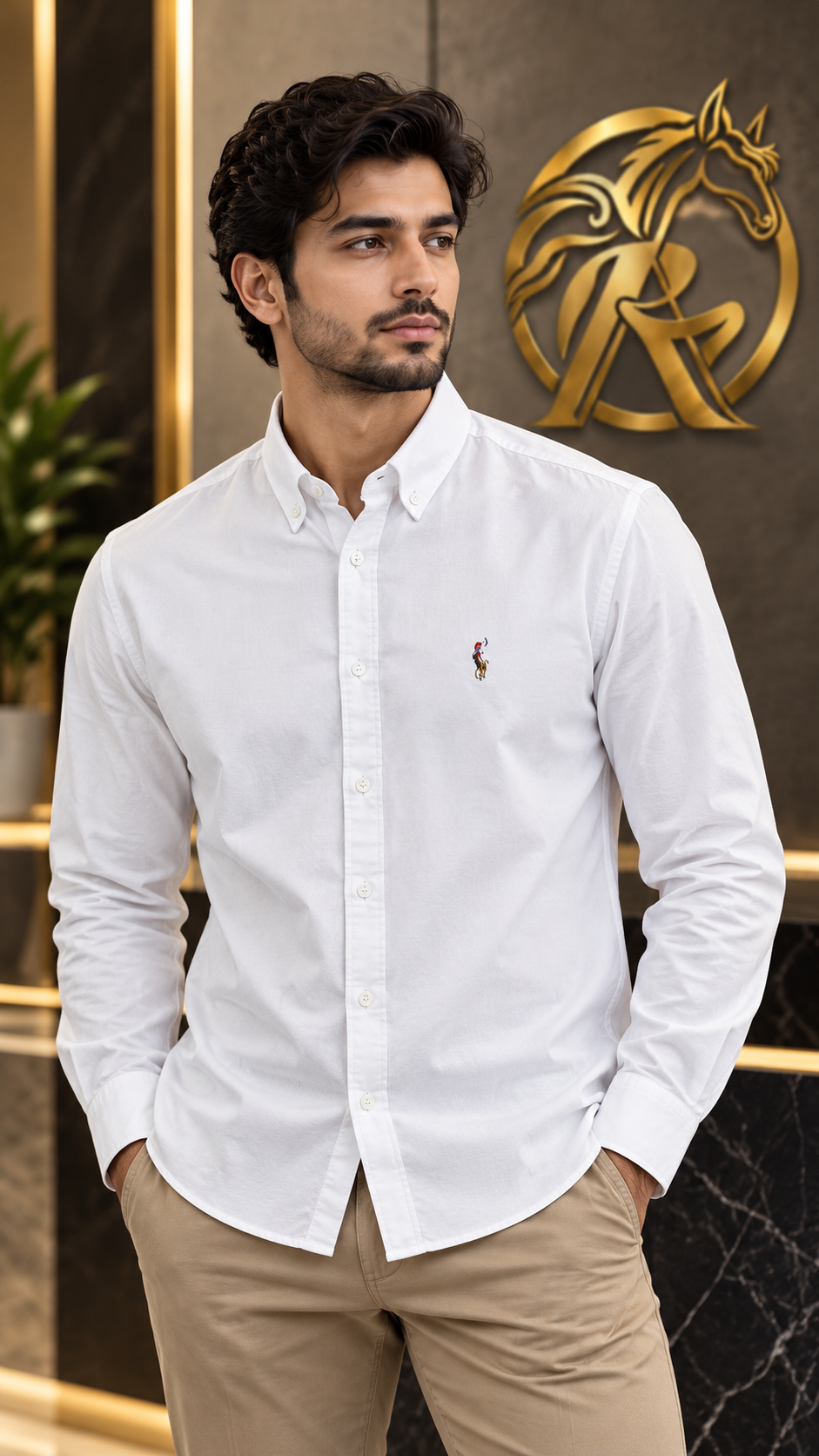 Men’s White Long-Sleeve Button-Down Shirt