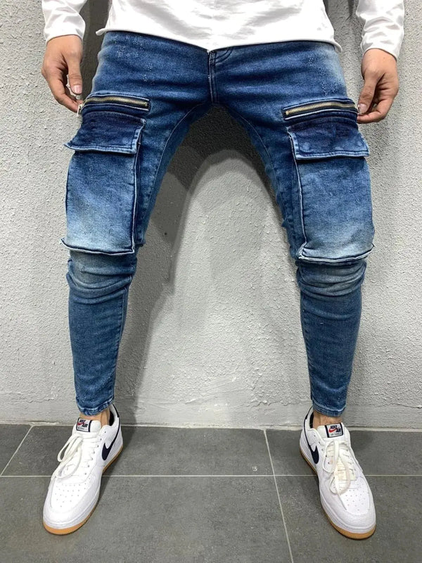 Men's Denim Casual Sweatpants with Zipper Pockets