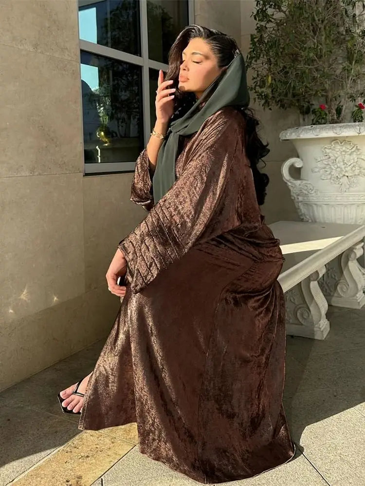 Shiny Satin Open Kimono Abaya Dubai Luxury 2025 Muslim Abayas For Women Kaftan Dress Islam Clothing Robe Femme Musulmane Caftan