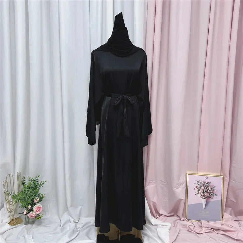 Muslim Women Hijab Dress Satin Abaya Scarf Robe Ramadan Modest Prayer Islamic Clothing Robe Eid Jalabiya Kaftan Caftan Marocain