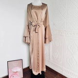 Muslim Abaya For Women Eid Dress 2 Piece Set Morocco Ramadan Satin Lace-up Abayas Kaftan Islam Cardigan Dubai Arab Long Robe