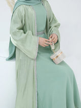 Muslim Abaya for Women Eid Dress 2 Piece Set Diamond Morocco Ramadan Lace-up Abayas Kaftan Islam Cardigan Dubai Arab Long Robe