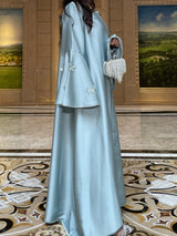 Muslim Women Abaya Dress 2 Piece Set Butterfly Satin Lace-up Morocco Caftan Inner Dress Musulman Ensembles Cadigan Outfit Suits