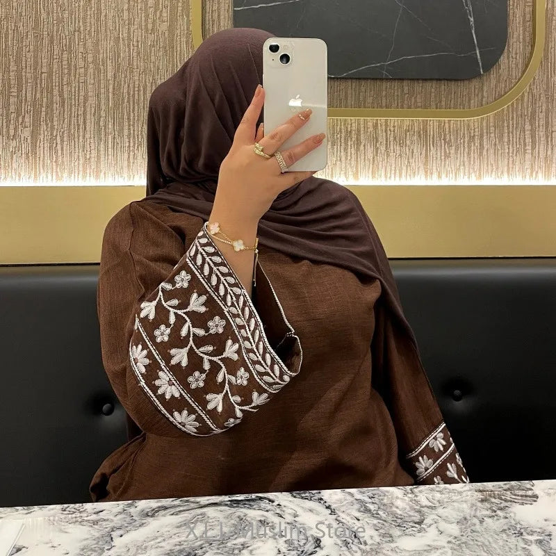 Abaya Simple Embroidery Outwear Eid Ramadan Dress Abayas Muslim Dresses Kaftan Dubai Women Prayer Robe Clothes Women With Belt