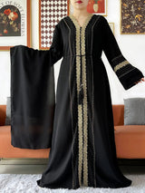 Newest Women Party Dress Chiffon Lace Open Abaya with Zipper Muslim Women Abaya Islamic Clothing Cardigan Muslim Loose Dress
