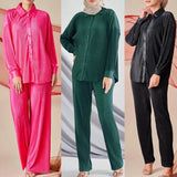 Malaysia Plain Muslim Women Long Sleeve Tops Blouse Pants Islam Abaya Dubai Ramadan Arab Clothes 2 Piece Set Modest Kaftan Suit