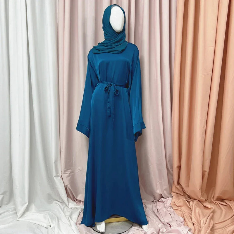 Muslim Women Hijab Dress Satin Abaya Scarf Robe Ramadan Modest Prayer Islamic Clothing Robe Eid Jalabiya Kaftan Caftan Marocain