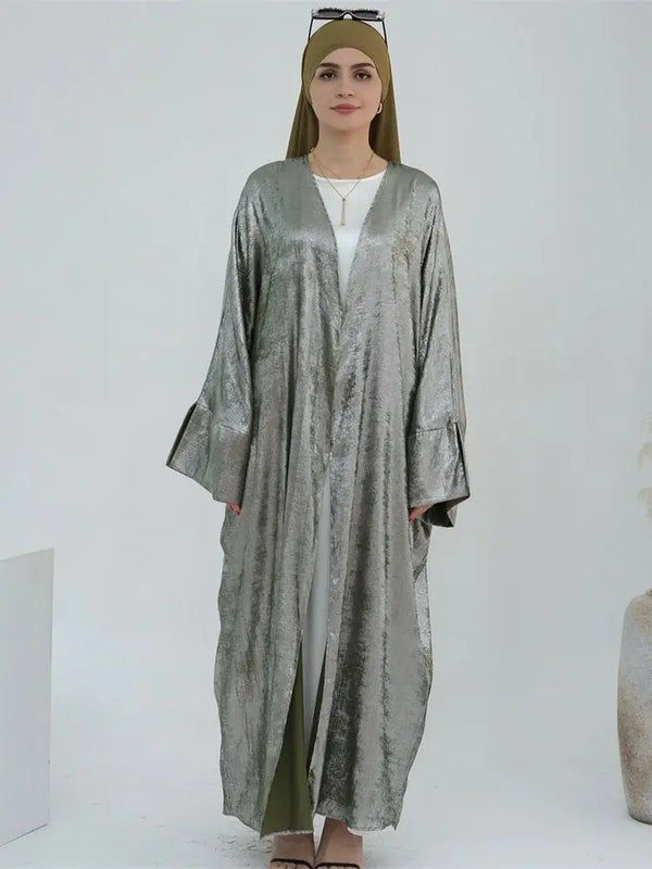 Shiny Batwing Satin Open Kimono Abaya Dubai Luxury 2024 Muslim Abayas For Women Kaftan Dress Islamic Clothing Femme
