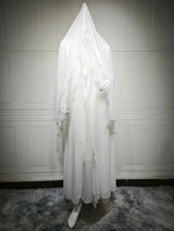 Chiffon Open Abaya Arabic White Cardigan Hijab 2 Piece Set Lace Trim Muslim Women Elegant Gowns Islam Long Dress Party Outfits
