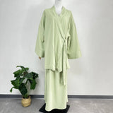 Eid Muslim Women Two Piece Set Kaftan Islam Lace Up Tops Skirt Suits Morocco Ensembles Abaya Turkey Ramadan Modest Outfits