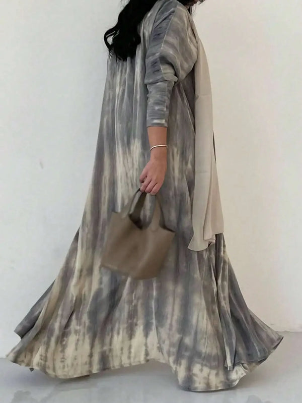 Middle Eastern Women Loose Tie Dye Abaya Muslim Full Sleeve Open Front Abayas Casual Turkey Kaftan Arabian Maxi Dresses Jilbabs