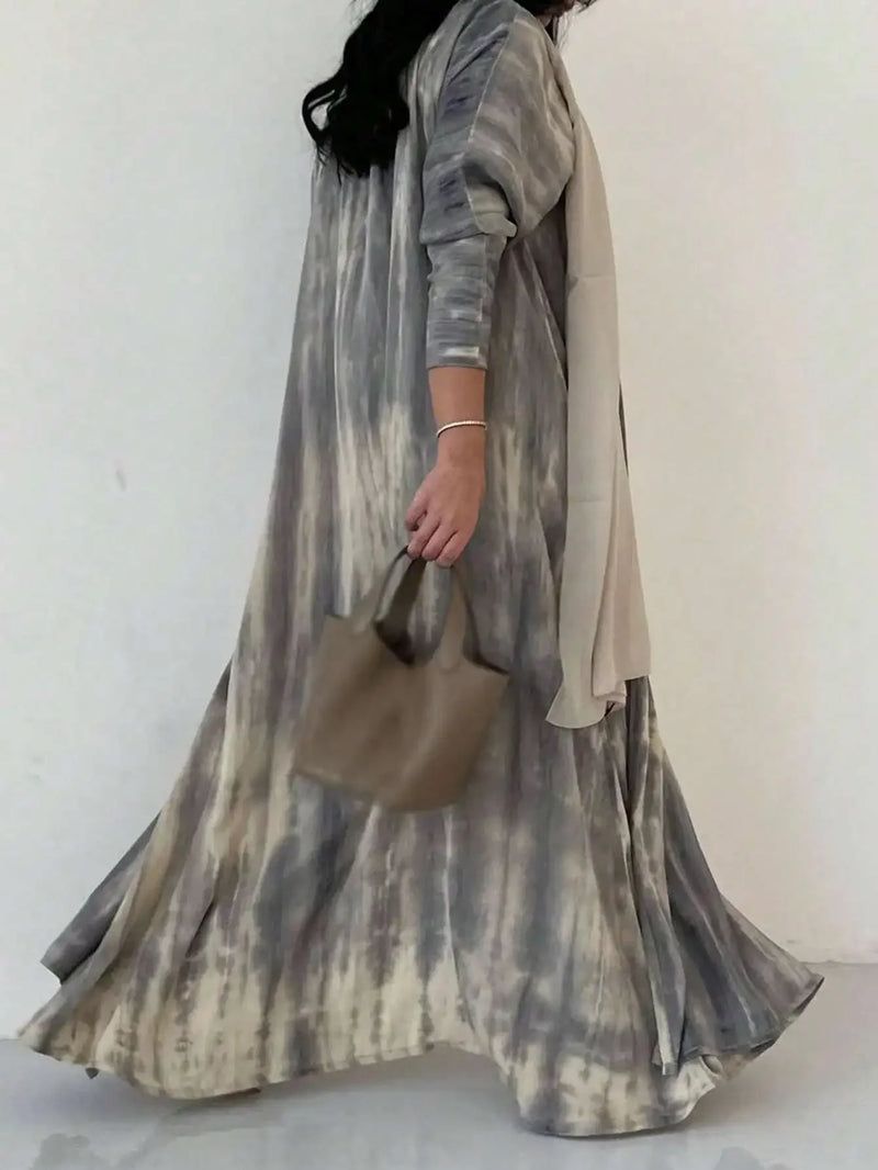 Middle Eastern Women Loose Tie Dye Abaya Muslim Full Sleeve Open Front Abayas Casual Turkey Kaftan Arabian Maxi Dresses Jilbabs
