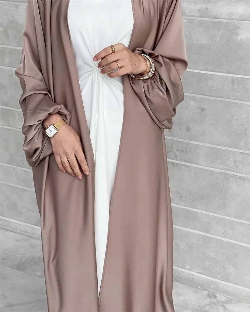 2025 NEW Muslim Abaya Dress for Women Puff Sleeve Cardigan Elegant Abayas Islam Women's Dress Monochromatic Europe and America