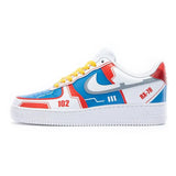 [Custom Men's mechanical style white, red and blue]Nike Air Force 1 07 Coverage Warm Low-Top Skateboard Shoes Men's Red White