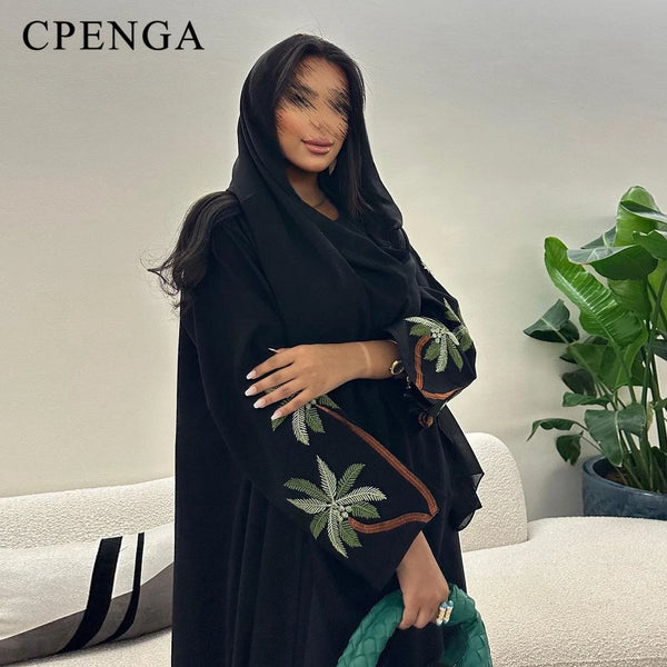 Eid Ramadan Black Muslim Modest Dress for Women Embroidery Saudi Arabic Femme Open Plain Abaya Islam Turkey Dress Morocco Kaftan