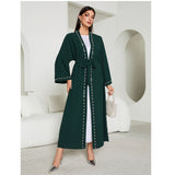 Eid Mubarak Djellaba Femme Longue Musulmane Open Abaya Dubai Turkey Kaftan Muslim Women Beaded Maxi Dress Kimono Jalabiya Robe