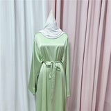Muslim Women Hijab Dress Satin Abaya Scarf Robe Ramadan Modest Prayer Islamic Clothing Robe Eid Jalabiya Kaftan Caftan Marocain