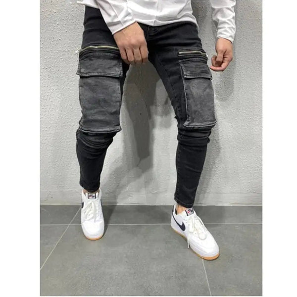 Men's Denim Casual Sweatpants with Zipper Pockets