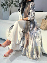 Middle Eastern Women Loose Tie Dye Abaya Muslim Full Sleeve Open Front Abayas Casual Turkey Kaftan Arabian Maxi Dresses Jilbabs