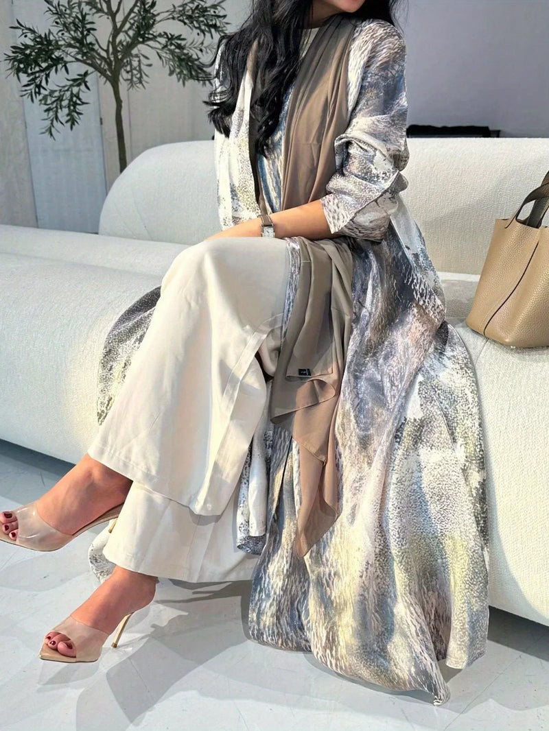 Middle Eastern Women Loose Tie Dye Abaya Muslim Full Sleeve Open Front Abayas Casual Turkey Kaftan Arabian Maxi Dresses Jilbabs