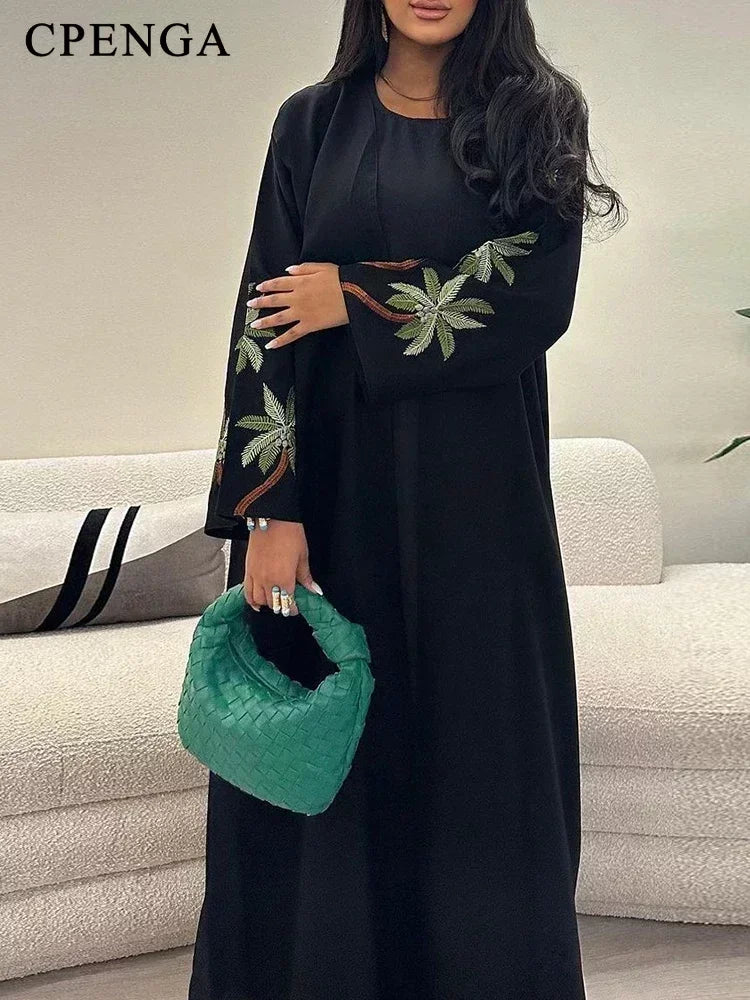 Eid Ramadan Black Muslim Modest Dress for Women Embroidery Saudi Arabic Femme Open Plain Abaya Islam Turkey Dress Morocco Kaftan