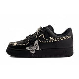 [Custom Silver-winged butterfly in the dark night]Nike Air Force 1 Anti-Slip And Wear-Resistant Lightweight Low-Top Skateboar